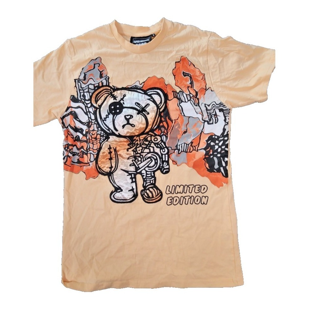 Super Massive Mens Limited Edition Cyborg Teddy Bear Graphic Tee‎ Orange Size M